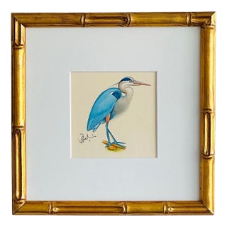 Original Hand Painted Blue Heron Painting, Framed For Sale