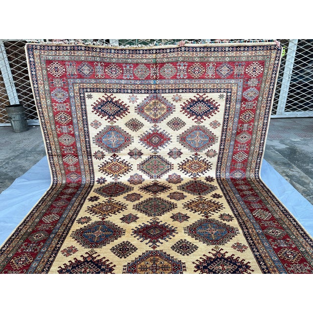 2000 - 2009 Hand-Knotted Afghan Kazak Wool Area Rug - 8'10" X 11'10" For Sale - Image 5 of 15