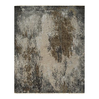 Xena Chloe Gray Hand-Knotted Wool Rug Carpet, Abstract Modern Texture For Sale