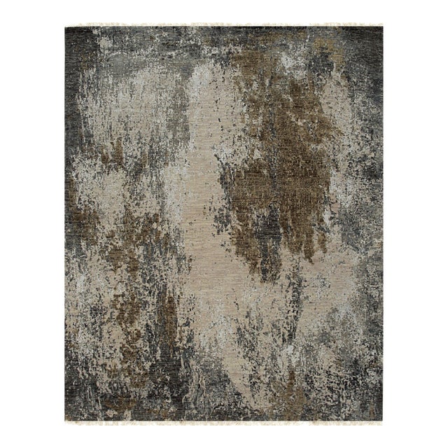 Xena Chloe Gray Hand-Knotted Wool Rug Carpet, Abstract Modern Texture For Sale