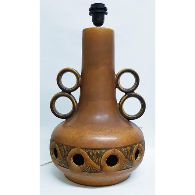 Large ceramic table or floor lamp made by Scheurich, West Germany. An impressively large piece standing 50 cm tall, the...