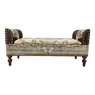 Handmade Rug Upholstered Storage Bench With Tufted Arms For Sale
