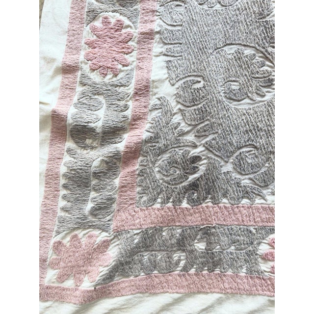 Mid-Century Modern Boho Uzbek Suzani Tapestry 4'4'' X 4'8'' For Sale - Image 3 of 6