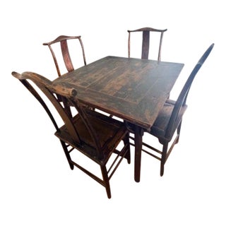 Antique Mahjong Table and Chair Set For Sale