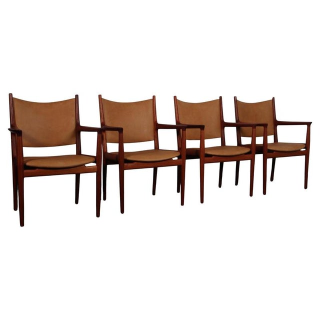 Model JH513 Chairs in Mahogany and Leather attributed to Hans J. Wegner, 1960s, Set of 4 For Sale - Image 10 of 10