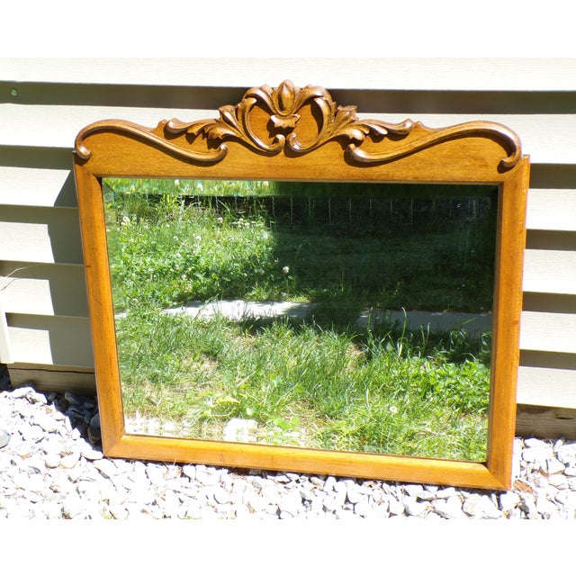 Antique Carved Solid Oak Framed Beveled Mirror For Sale - Image 10 of 14