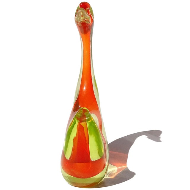 Vintage Cenedese Murano Yellow Orange Uranium Uv Reactive Gold Flecks Italian Art Glass Bird Sculpture For Sale In Orlando - Image 6 of 10