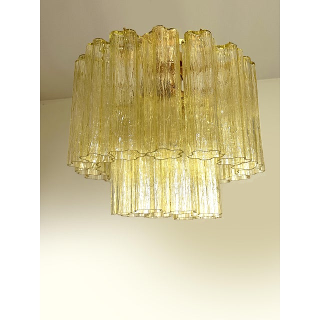 2020s Luxury Italian Clear Amber “Tronchi” Murano Glass Flush Mount in Venini Style For Sale - Image 5 of 6