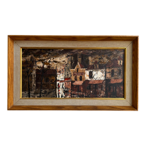 Mid-20th Century Abstract Expressionist Paris Street Scene, Oil-on-Canvas -- Framed