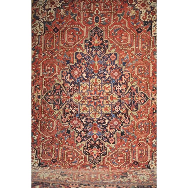 Red Collector's Piece Tribal Masterpiece Antique Persian Serapi Heriz Dream Rug 9.6 x 12.7 For Sale - Image 8 of 8