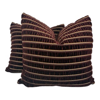 Osborne & Little "Celesta Stripe" in Plum 22" Pillows-a Pair For Sale