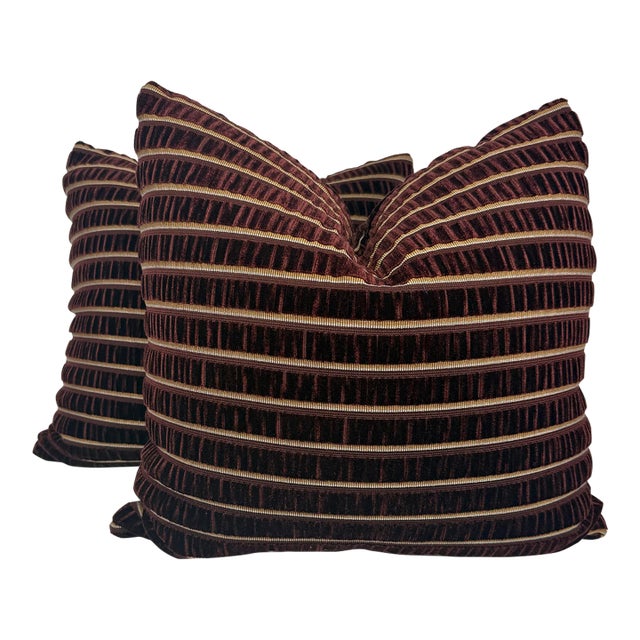 Osborne & Little "Celesta Stripe" in Plum 22" Pillows-a Pair For Sale