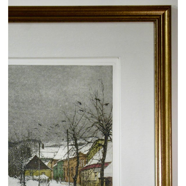 White Luigi Kasimir Grinzing, Snow Scene, Austria, Large Color Etching 1940 Original Print For Sale - Image 8 of 8