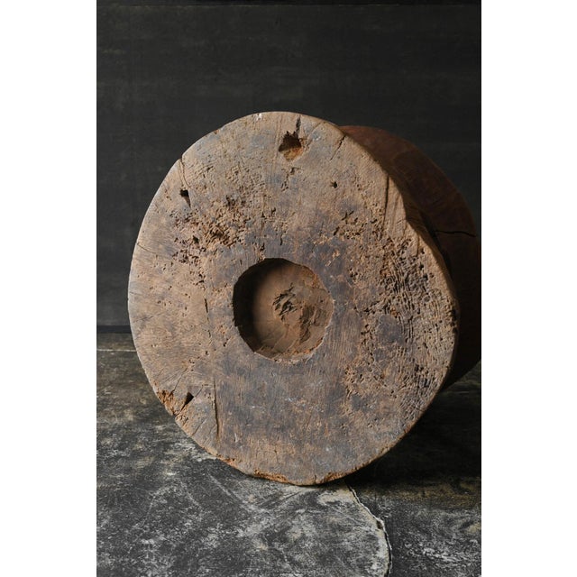 Old Japanese Wooden Mortar Chair / Early 20th Century/ Primitive Wabi-Sabi Seat For Sale - Image 16 of 18