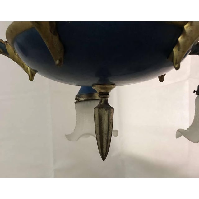 1910s Blue Chandelier With 5 Frosted Glass Shades - Dagobert Peche For Sale - Image 9 of 12