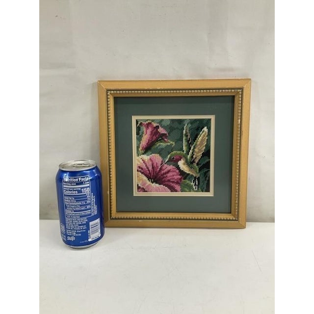 Traditional Vintage Framed Hummingbird Needlepoint Art | Botanical Bird Textile Wall Decor For Sale - Image 3 of 4