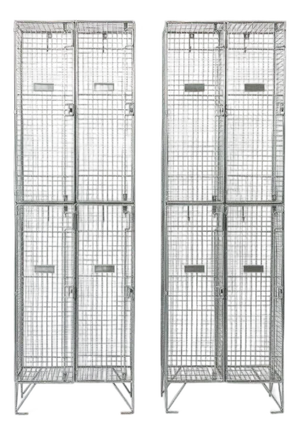 Pair British Industrial Metal Wire Mesh Locker Sets, Made in the Uk