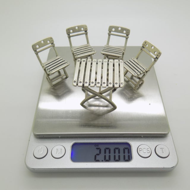 Vintage Italian Handmade Silver 800 Folding Garden Table and Chairs Dollhouse Set, Arezzo, 1970s, Set of 5 For Sale - Image 12 of 14