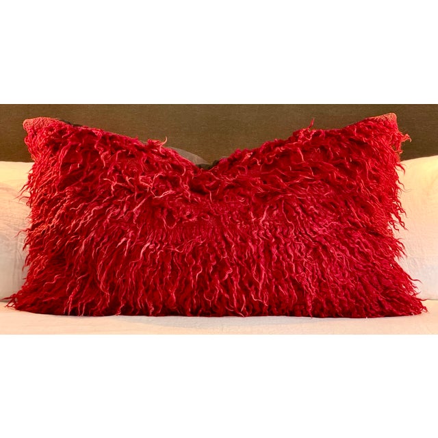 Vintage Turkish Angora Wool Filikli Rug Newly Converted to a Zippered Extra Large Pillow Cover With Insert For Sale - Image 12 of 12