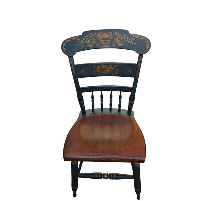 Hitchcock Pair of Vintage Hitchcock Plank Bottom Dining Side Chairs Paint Decorated For Sale - Image 4 of 14