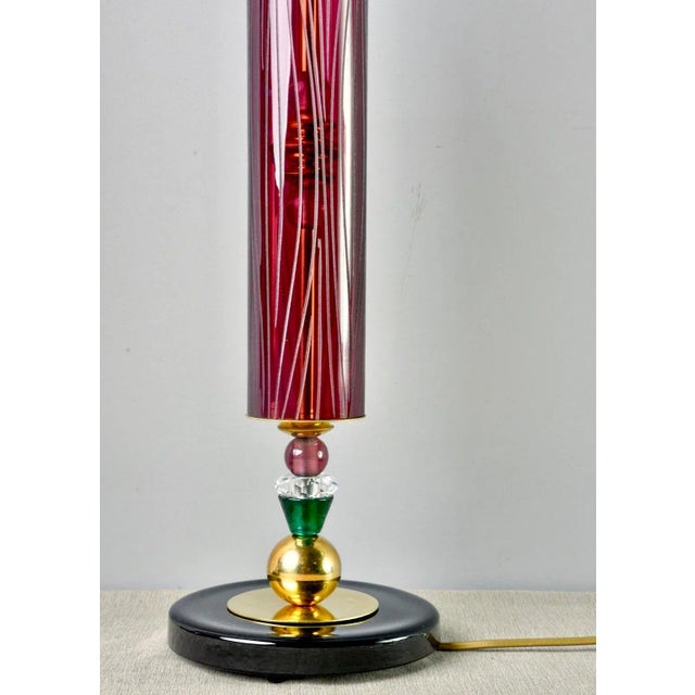 Murano Glass Etched Aubergine and Multi-Color Table Lamps - Pair For Sale In Detroit - Image 6 of 9