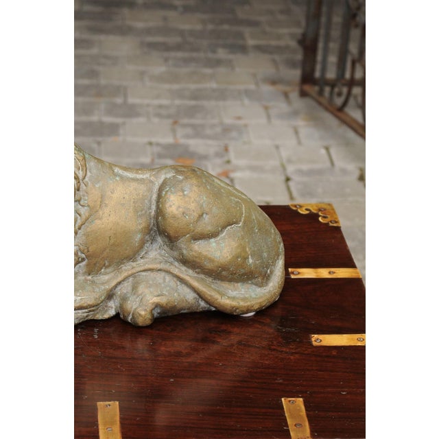 English Brass Lion Sculpture from the Late 19th Century in Reclining Position For Sale - Image 10 of 12