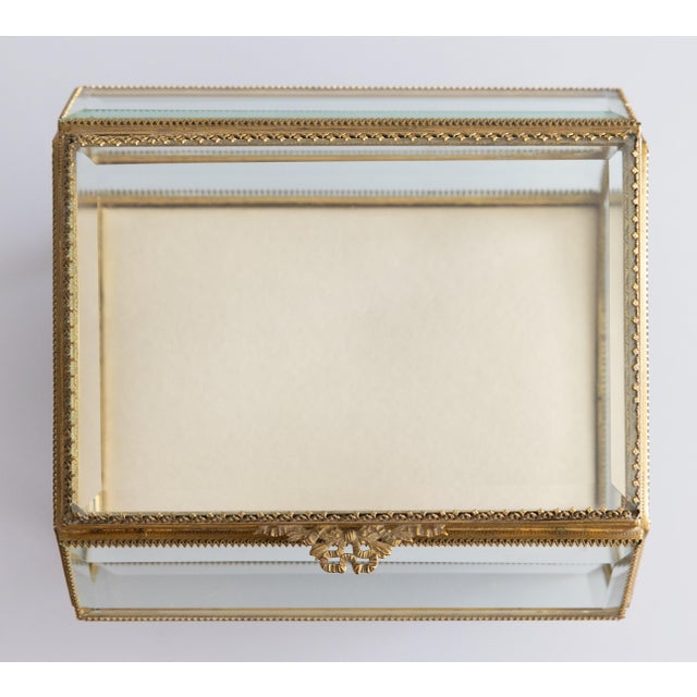 Gold Large Antique French Ormolu Beveled Glass Jewelry Casket Dresser Box For Sale - Image 8 of 13