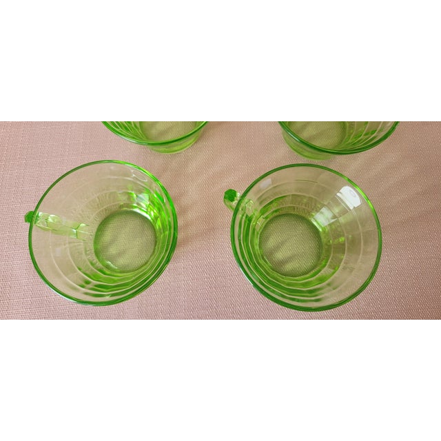 Uranium Glass Set of 4 Green Tea Cups Early 20th Century For Sale - Image 9 of 18