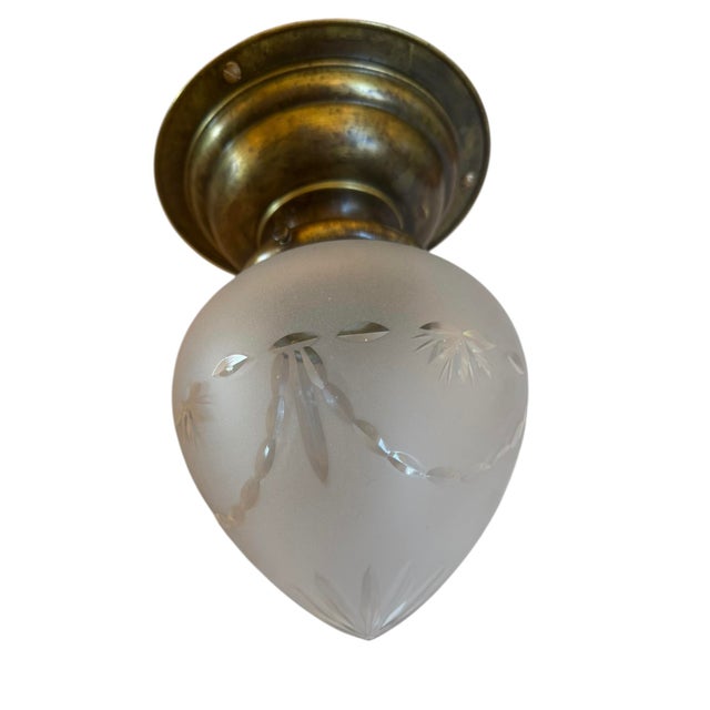 1920s Pair of Vintage Frosted Starburst Wheelcut Ceiling Light Fixures For Sale - Image 4 of 7