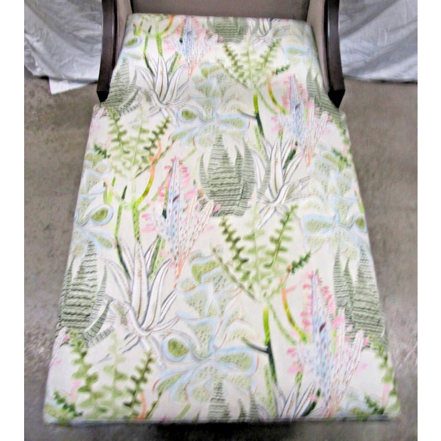 Ballard Designs Chaise Lounge Dark Wood Frame Upholstered Freya Multi Botanical For Sale - Image 11 of 12