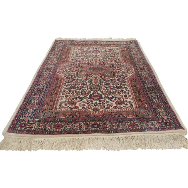 Victorian Mid 20th Century Small Vintage Persian Style Floral Rug, 03'02 X 05'04 For Sale - Image 3 of 9