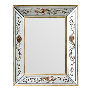 French Vintage Verre Églomisé Mirror with Phoenix Pattern For Sale