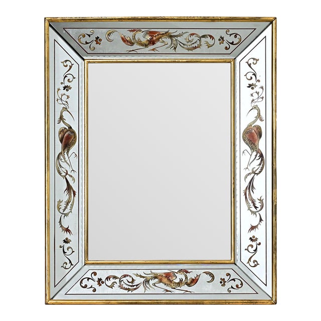 French Vintage Verre Églomisé Mirror with Phoenix Pattern For Sale