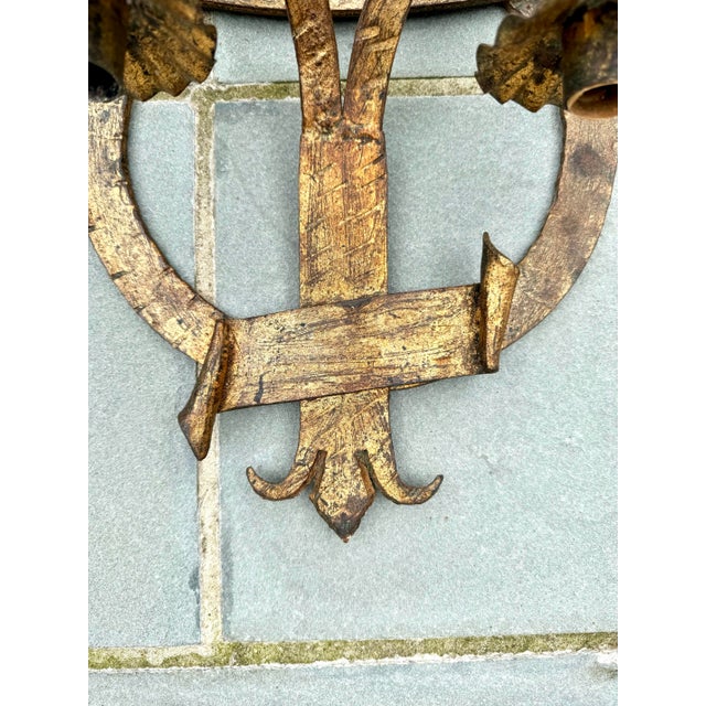 Early 20th Century Monumental Pair of Antique New Orleans Hand-Forged Gilt Iron Spanish Revival Candle Sconces For Sale - Image 5 of 10