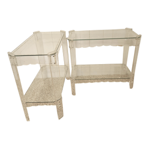 Pair Lucite End Tables 1950s Scalloped and Etched