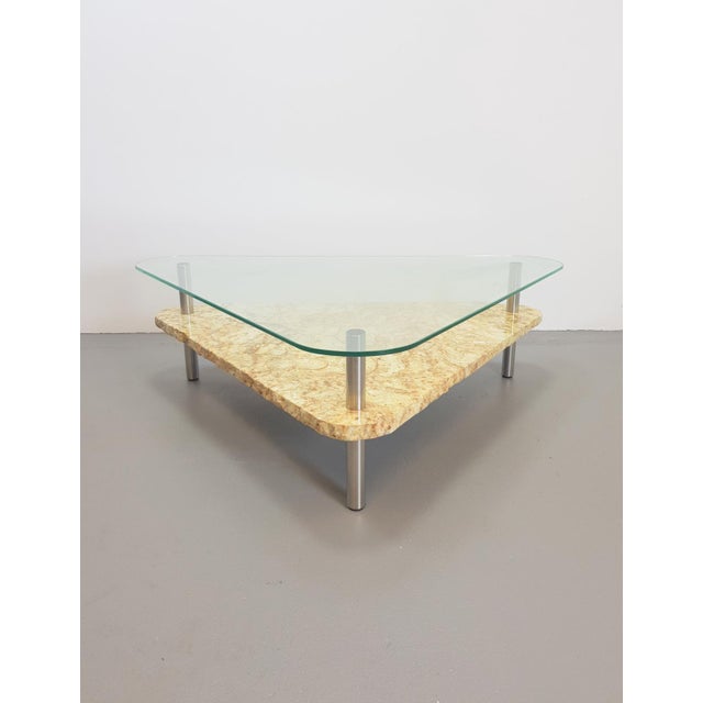Brutalist Triangle Coffee Table in Marble and Stainless Steel, 1970s For Sale - Image 12 of 12