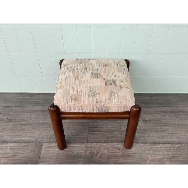 1970s Small Vintage Upholstered Wooden Ottoman, 1970s For Sale - Image 5 of 12