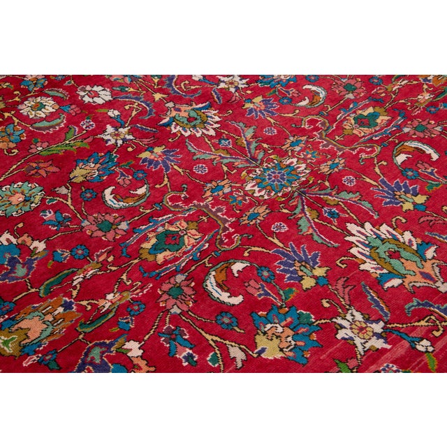 1930s Vintage Red Handknotted Wool Tabriz Rug For Sale - Image 5 of 10