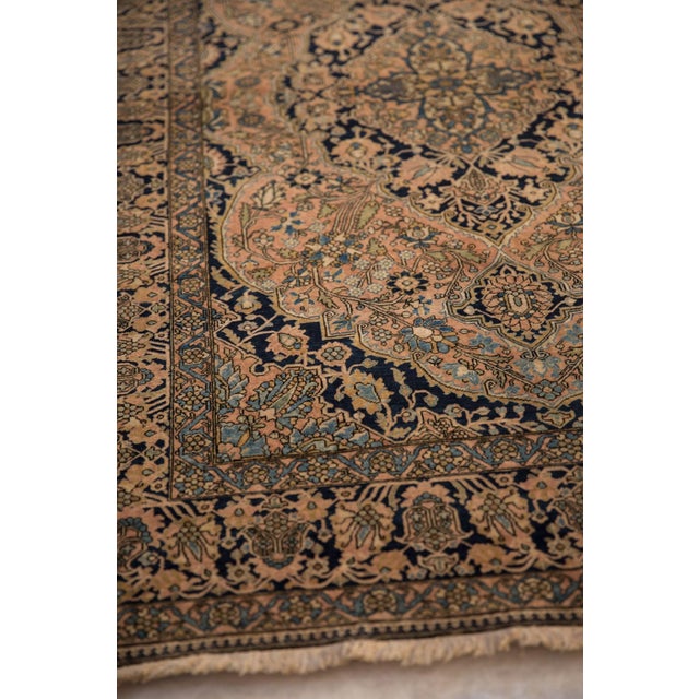 Textile 1920s Antique Persian Mohtashem Kashan Floral Medallion Navy Wool Rug For Sale - Image 7 of 14