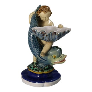 Minton Majolica Boy and Dolphin Salt For Sale
