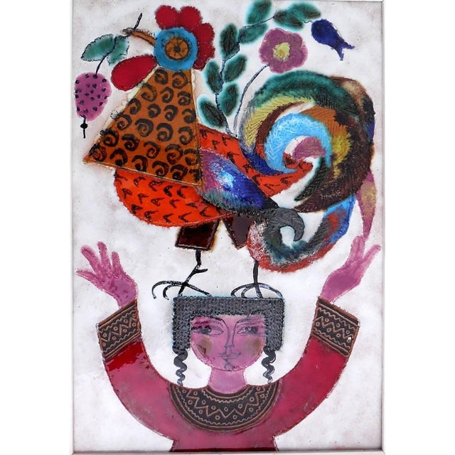 This is a rare ceramic plaque painted with enamel glaze by famed Israeli German artist Irene Awret is signed Awret Safed...