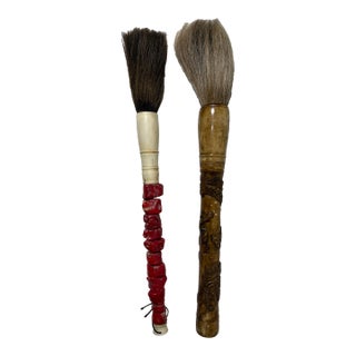 19th. Centery Two Antique Vintage Chinese Scholars Archaistic Calligraphy Brushes For Sale