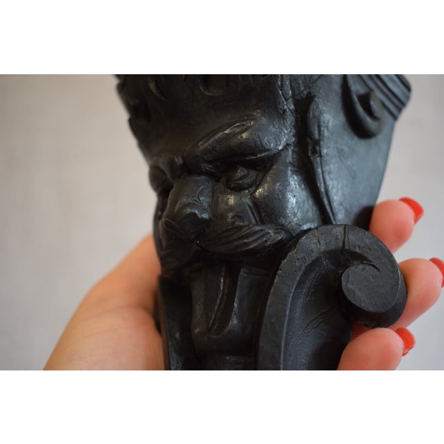 Napoleon III Victorian Black Wall Shelf with Green Man Carving, 1890s For Sale - Image 4 of 13