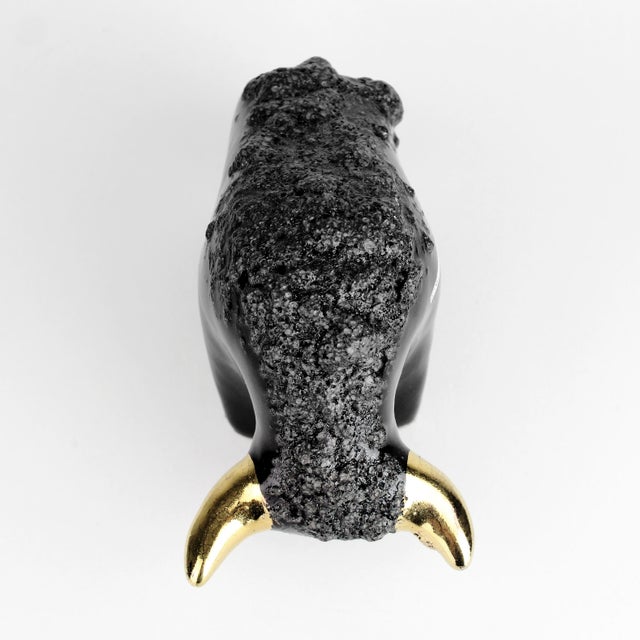 Mid-Century Modern Otto Keramik Ceramic Bull Buffalo Figurine Black Gold Horns Germany For Sale - Image 6 of 12