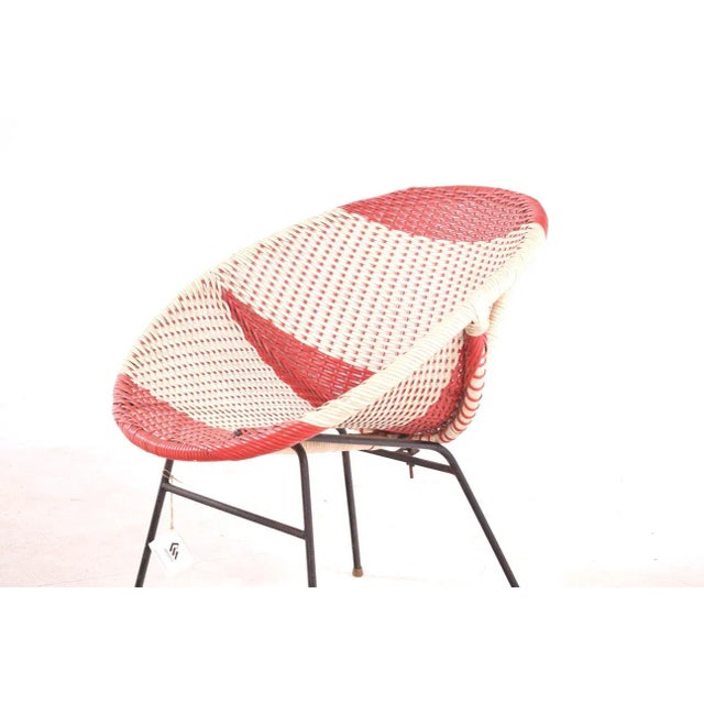 Mid-Century Modern Mid-Century Woven Wicker & Plastic Bucket Chair, 1950s For Sale - Image 3 of 6