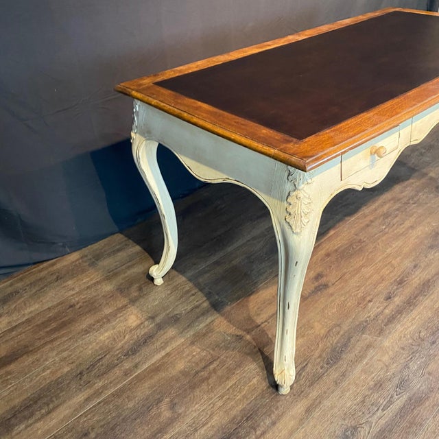 French Provincial Louis XV Style Paint Decorated Writing Desk For Sale - Image 11 of 14