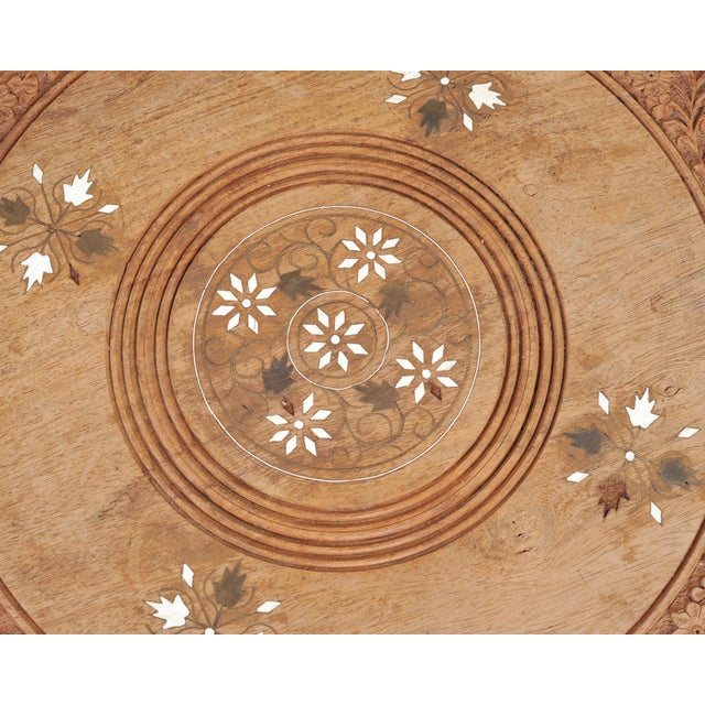 Moorish Style Carved Teak Inlaid Round Tabouret Drink Table For Sale - Image 13 of 18