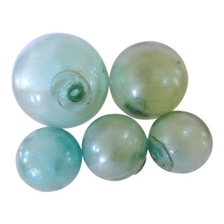 Japanese Fishing Floats - Set of 6, 5 Round & 1 Square For Sale