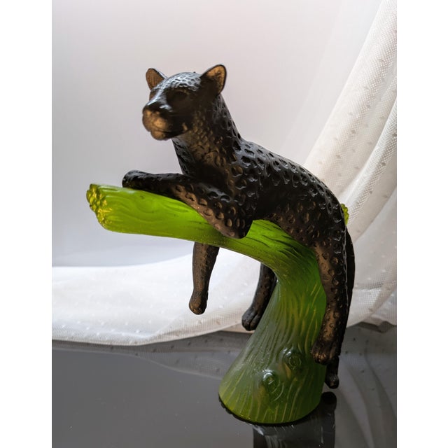 Contemporary Late 20th Century Daum France Pate De Verre Glass Black Panther in Green Tree For Sale - Image 3 of 16