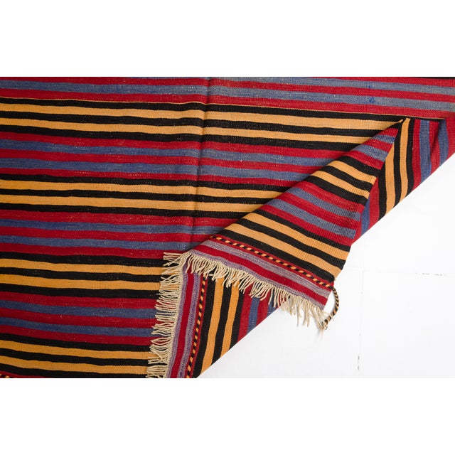 Red 1950s Large Bohemian Striped Kilim For Sale - Image 8 of 9